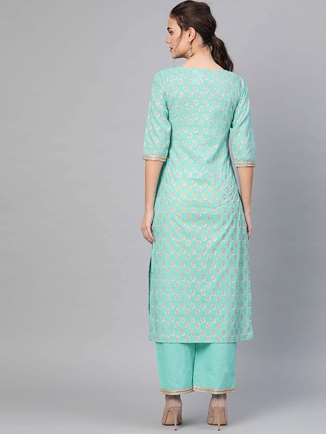 Women's Rama Green Gold Print Cotton Kurta Set
