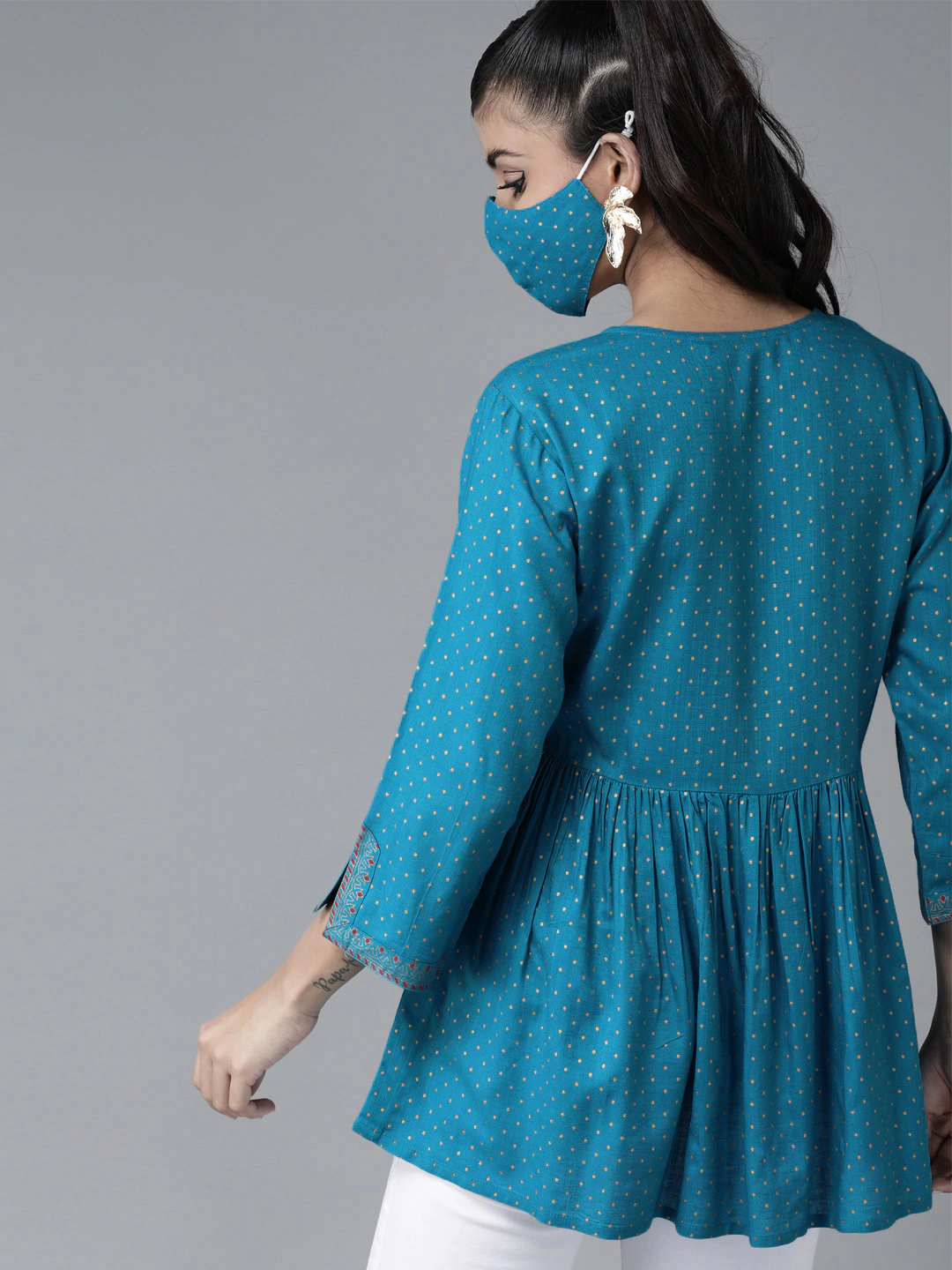 Womens Blue Polka Printed Top