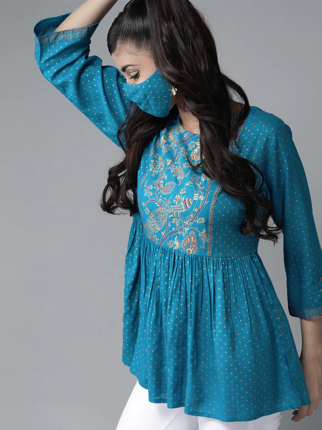 Womens Blue Polka Printed Top