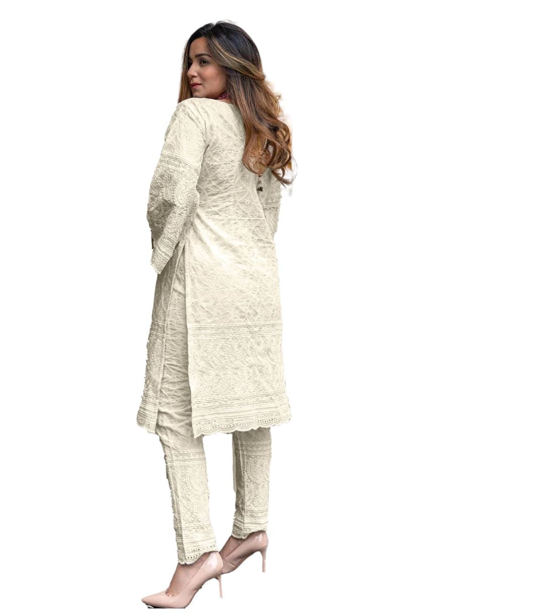 Womens Embroidered All Over Chikankari Kurta Set
