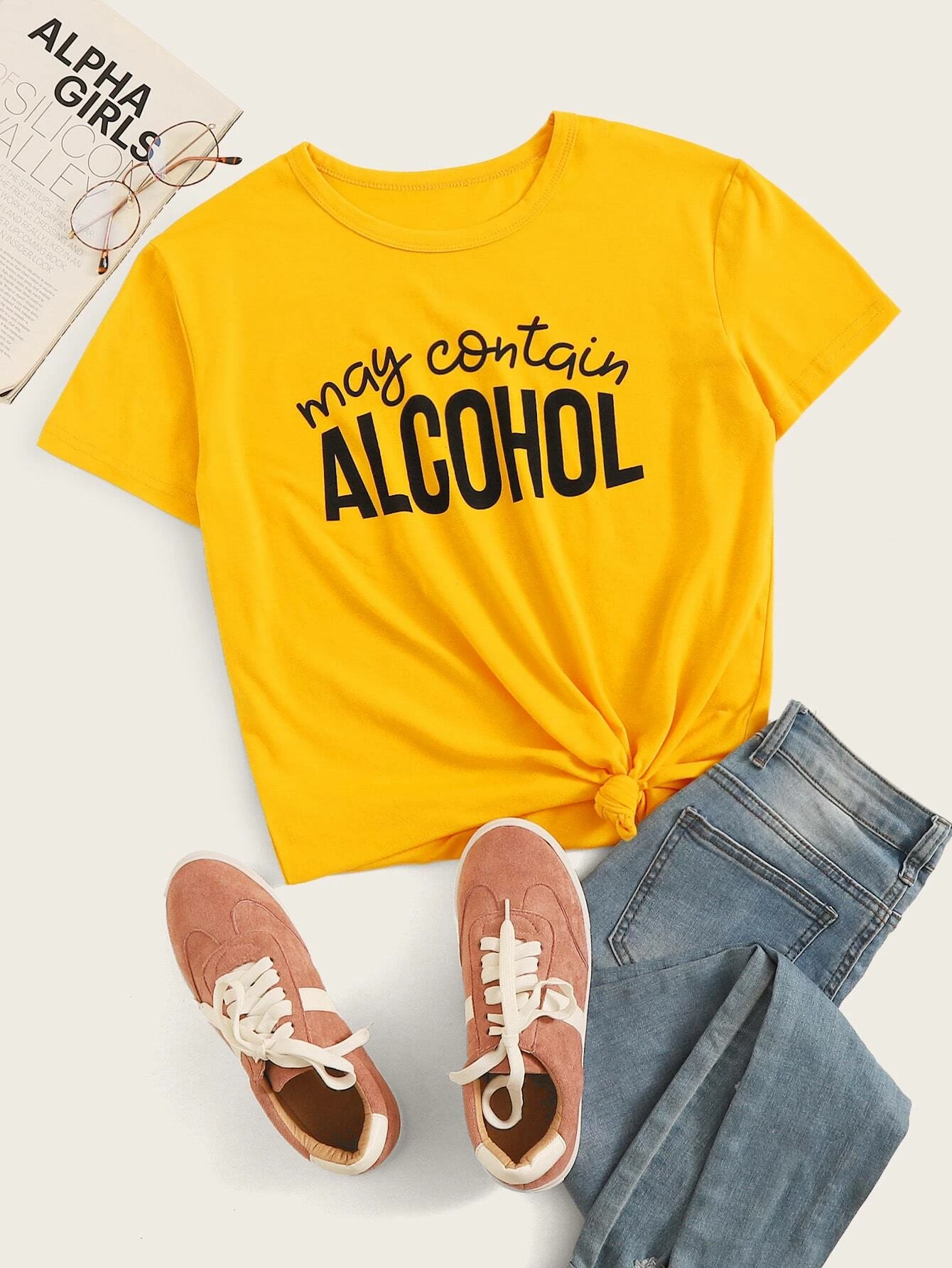 Slogan Graphic Round Neck Tee