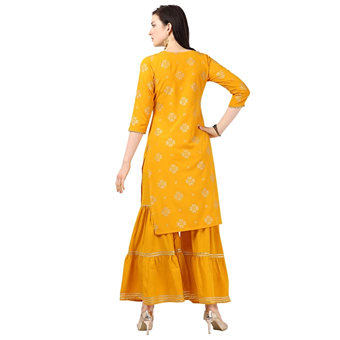 Women Yellow Kurti Sharara set