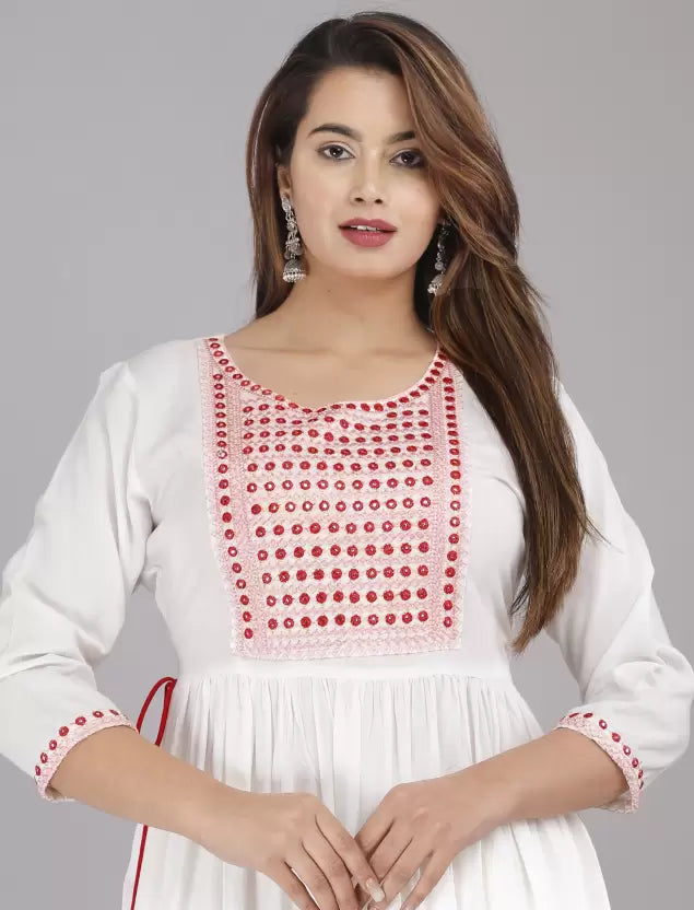 Women White Viscose rayon Tie-side White Kurta set