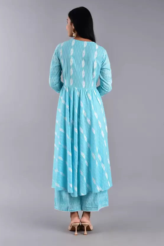 Women Cotton Rayon Blue Kurta and Palazzo Set