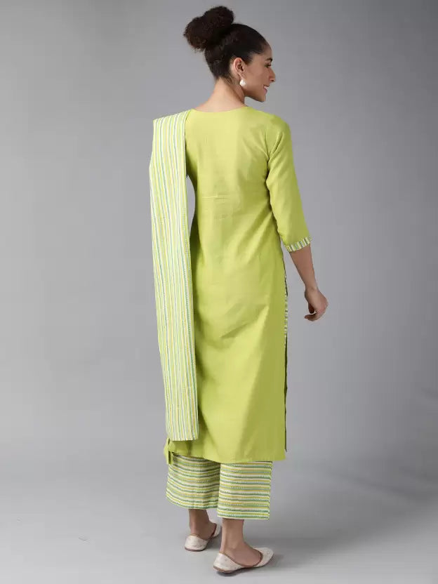 Women Rayon Cotton Green Kurta and Palazzo Set