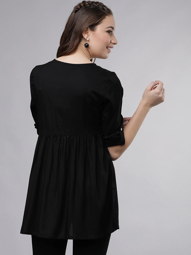 Women Black Solid Tunic