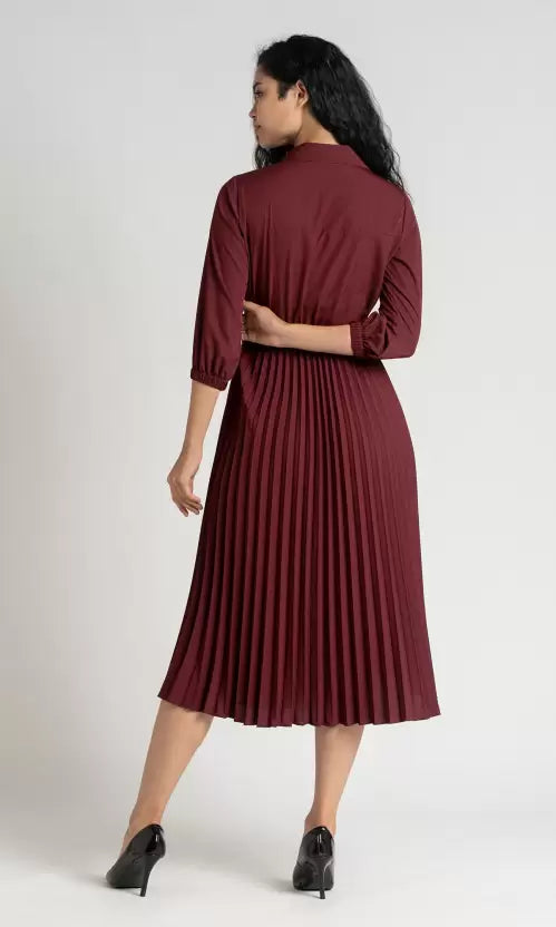 Women Fit & Flare Maroon Dress