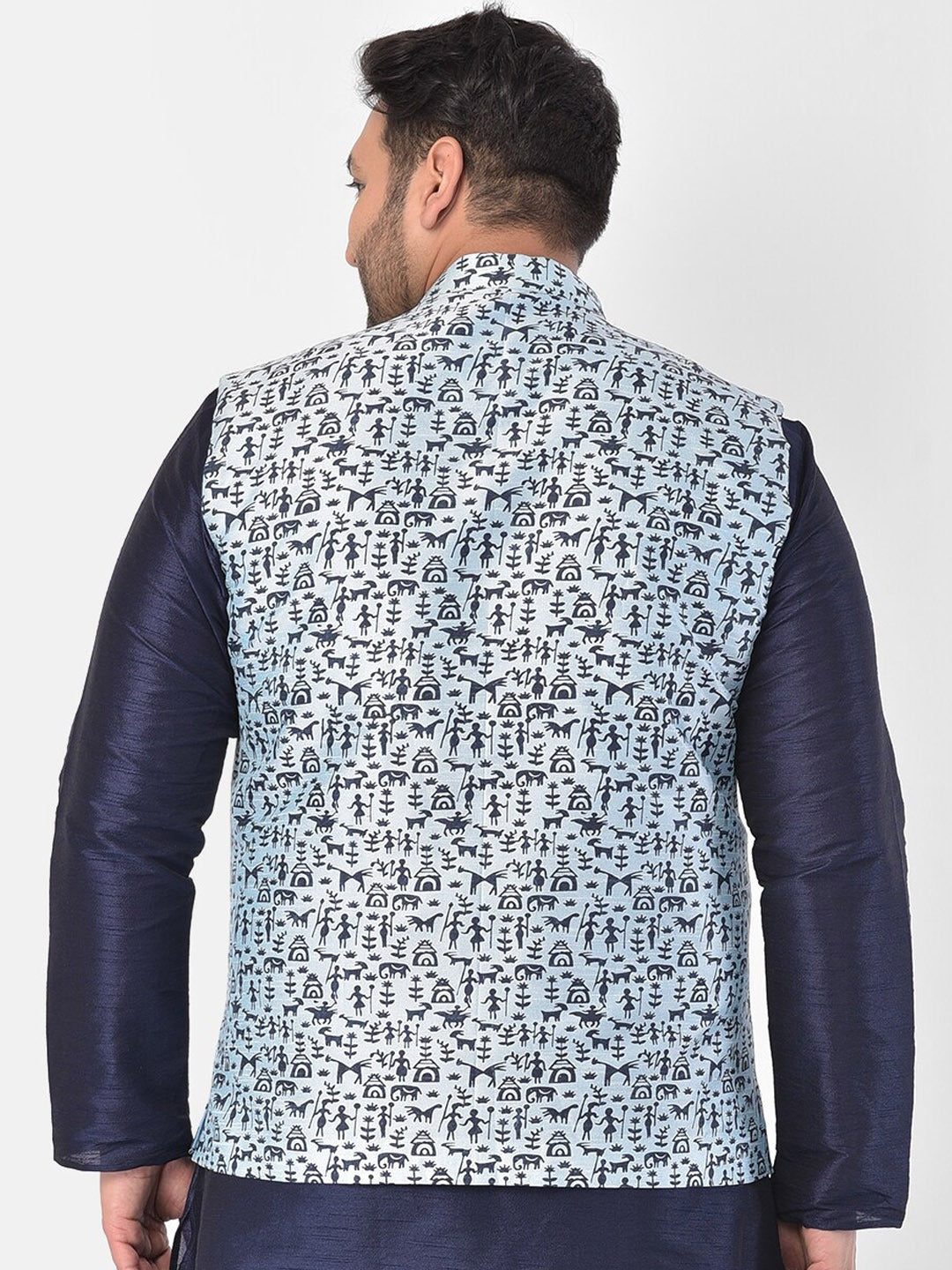 Men Blue Printed Nehru Jacket