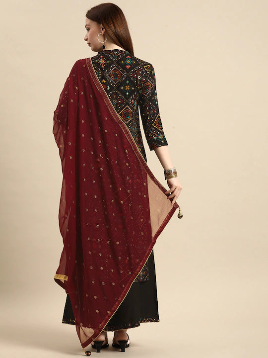 Women Black Ethnic Motifs Printed Kurta with Palazzos & With Dupatta