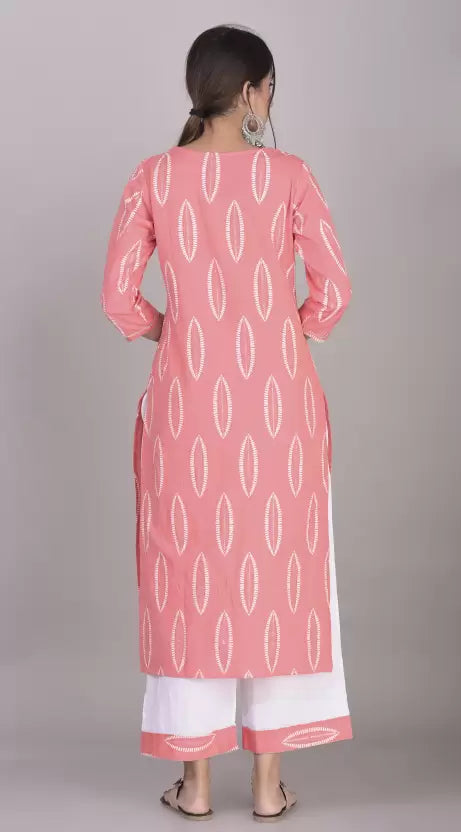 Women Pink Cotton Blend Kurta, Pant & Dupatta Set