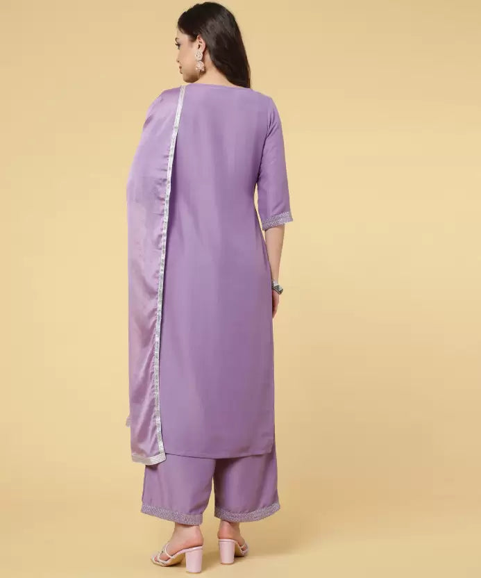 Women Purple Silk Blend Kurta and Palazzo Set