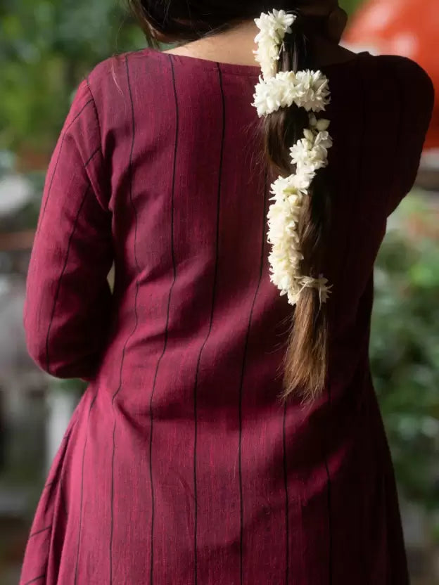 Women Maroon Magenta Cotton Blend Kurta and Pant Set