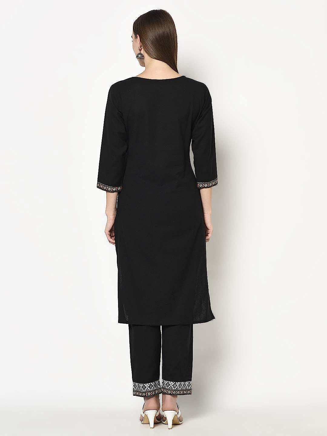 Women's Black Rayon Jacket Kurta with Palazzo Pant Set