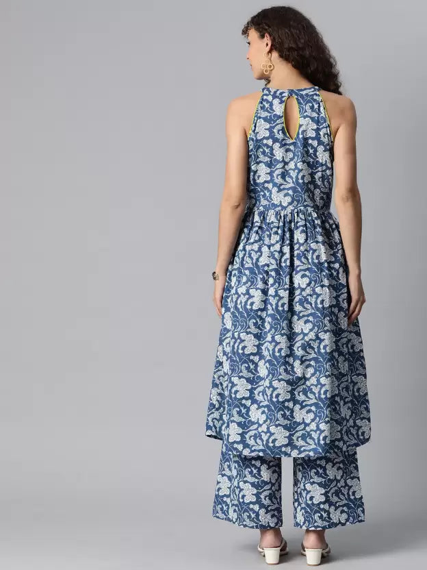 Women Blue SleevelessViscose Rayon Kurta and Palazzo Set