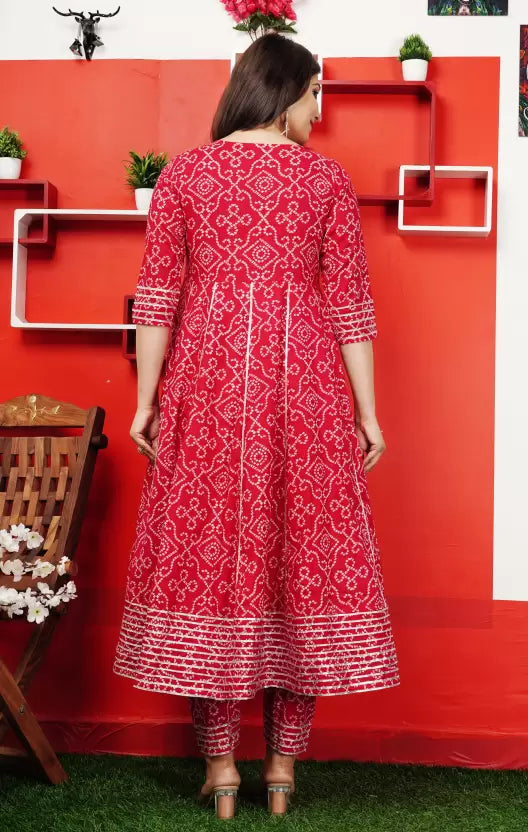 Women Cotton Pinkish Red Kurta set