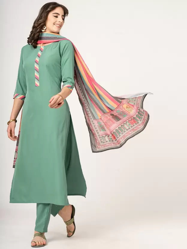 Women Sea Green Kurta set with Multicolor Dupatta