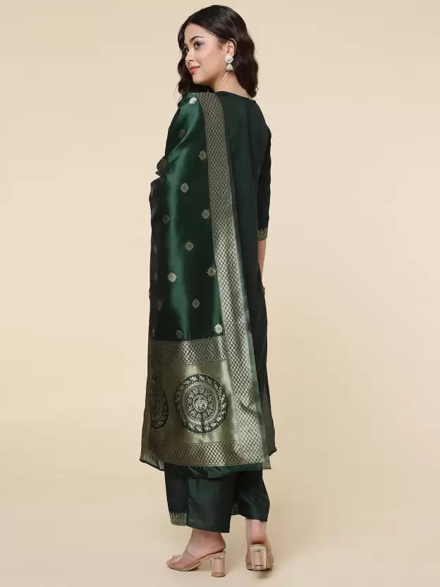 Women Green Silk Blend Kurta and Palazzo Set