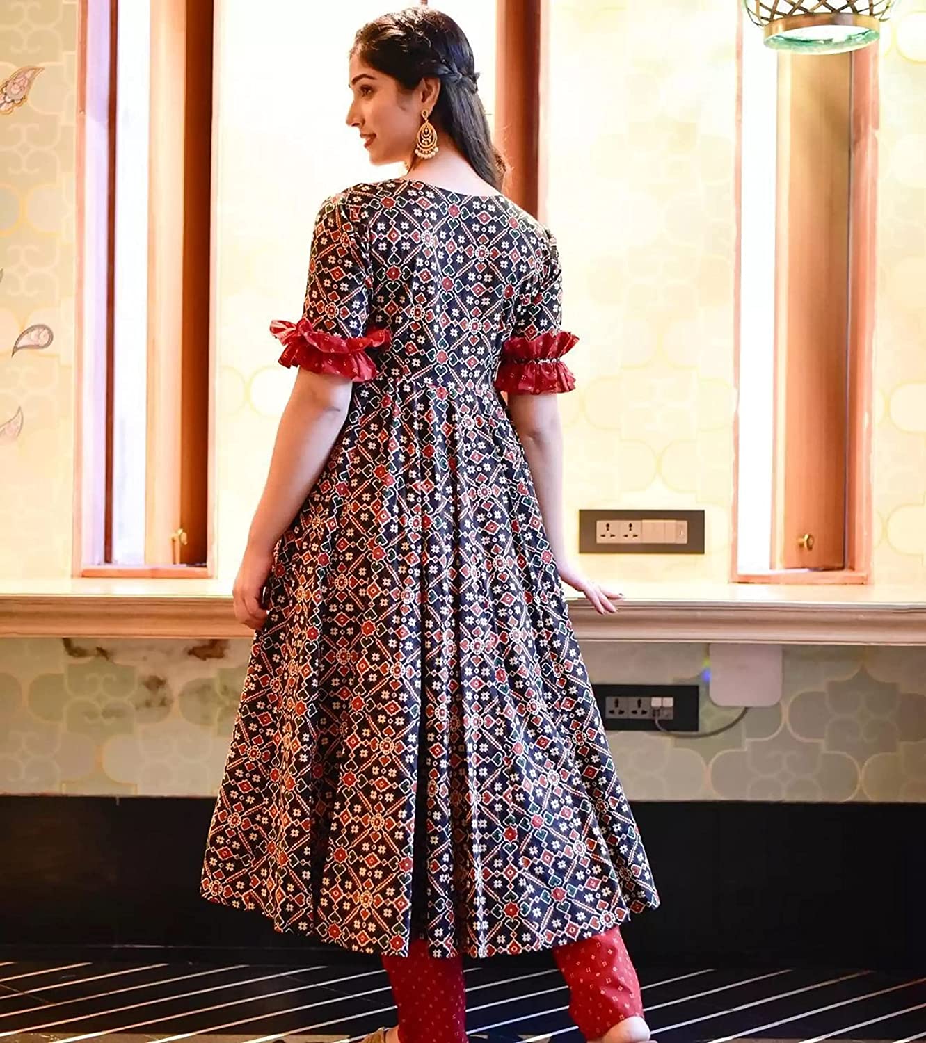 Women's Cotton Blend Printed Anarkali Kurta with Pant