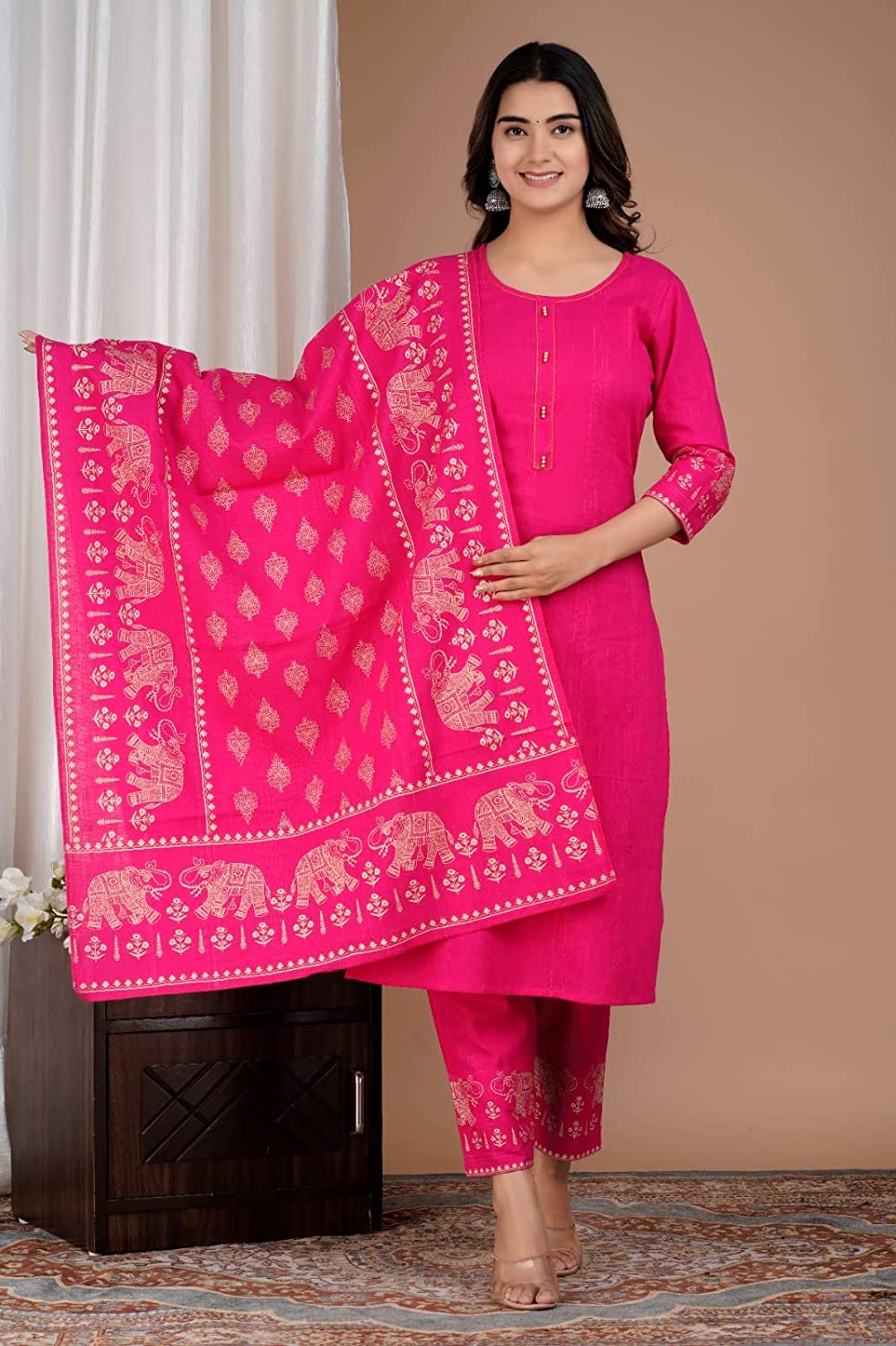 Women Printed Rayon Kurta and Pants Set with Dupatta
