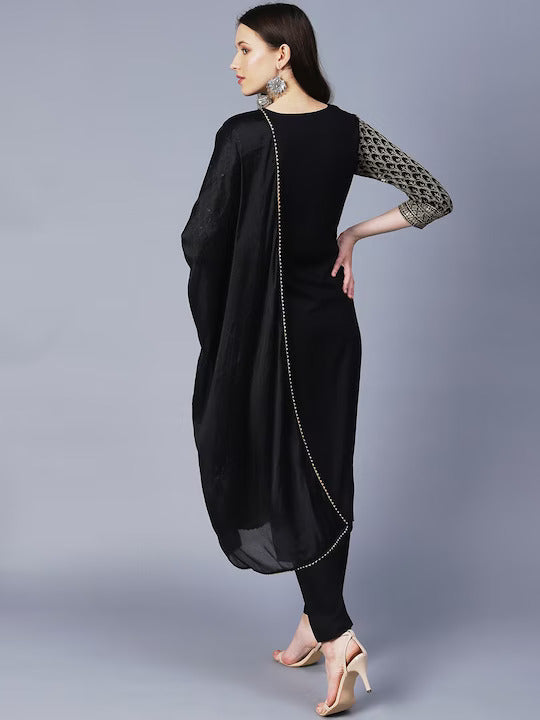 Women Embroidery-Work Kurta with Trousers & Dupatta