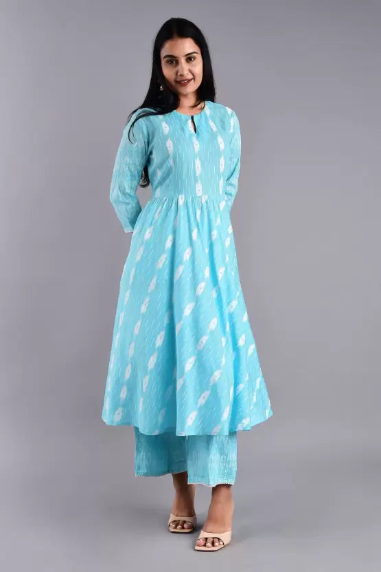 Women Cotton Rayon Blue Kurta and Palazzo Set