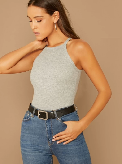 Neon Pink Form Fitting Solid Halter Top