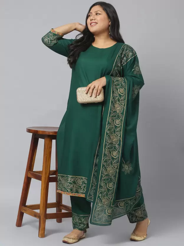 Women Green Viscose Rayon Kurta and Pant Set