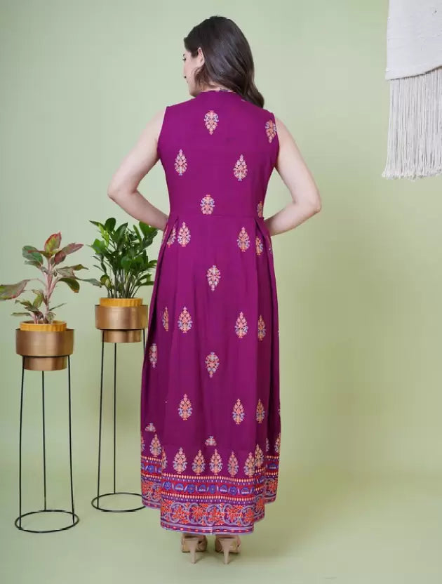 Women Printed Viscose Rayon Front-slit Kurta