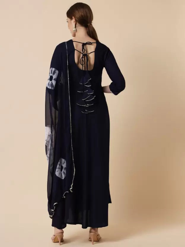 Women Blue Long Sleeve Viscose Rayon Anarkali Kurta set