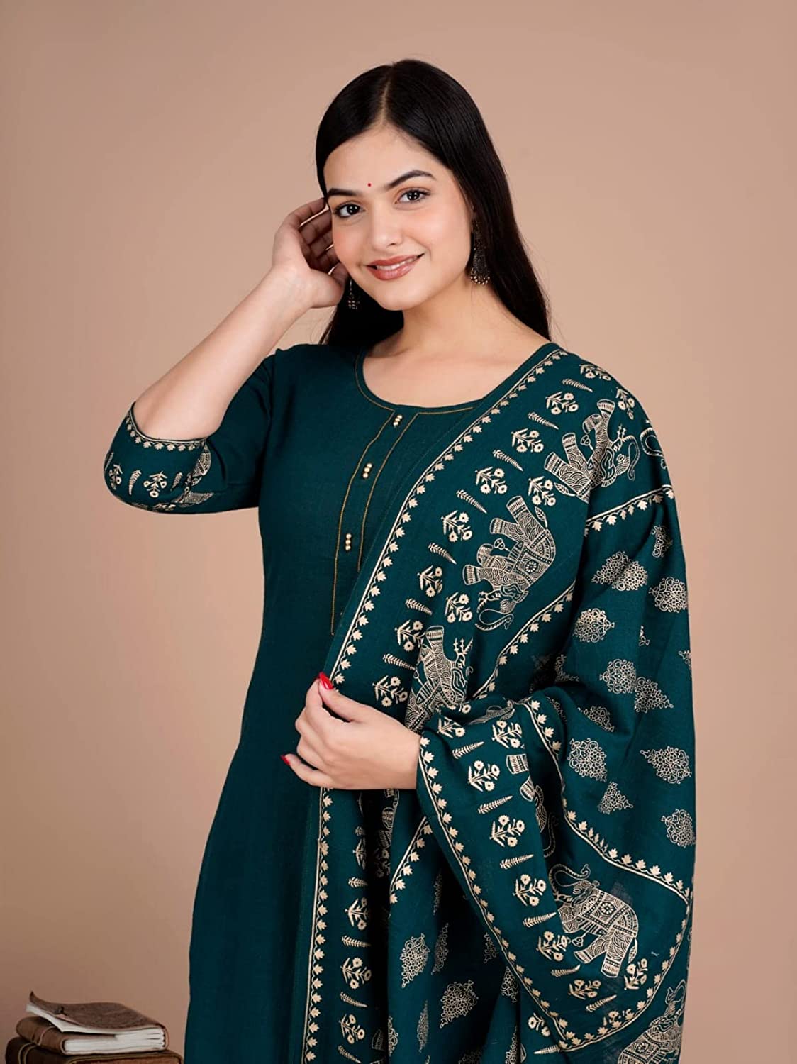 Women Printed Rayon Kurta and Pants Set with Dupatta