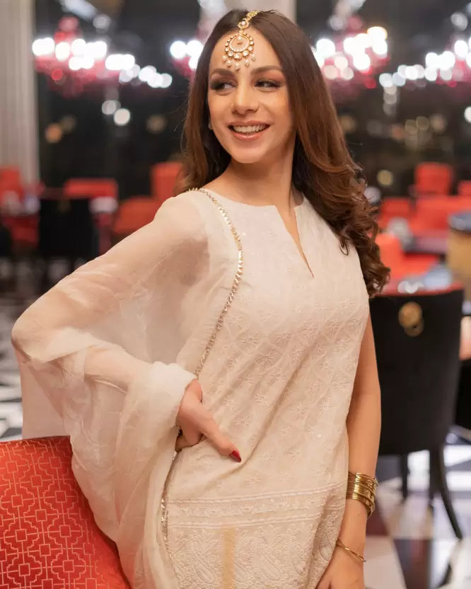 Women Cotton Embroidered Kurta Sharara and Dupatta Set