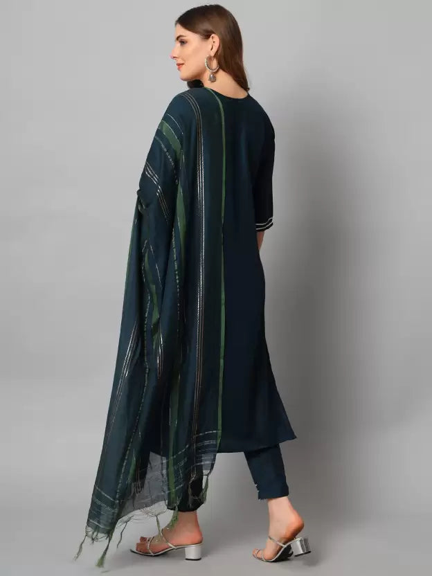 Women Kurta, Pant And Dupatta Set Silk Blend