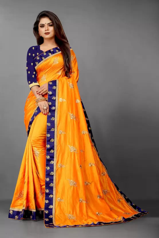 Embroidered Kanjivaram Mustard Silk Blend Saree
