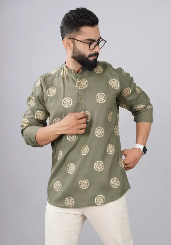 Men Printed Cotton Rayon Straight Kurta