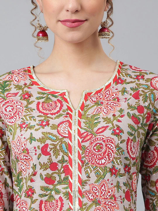 Women Grey Floral Printed Kurta with Trousers & With Dupatta