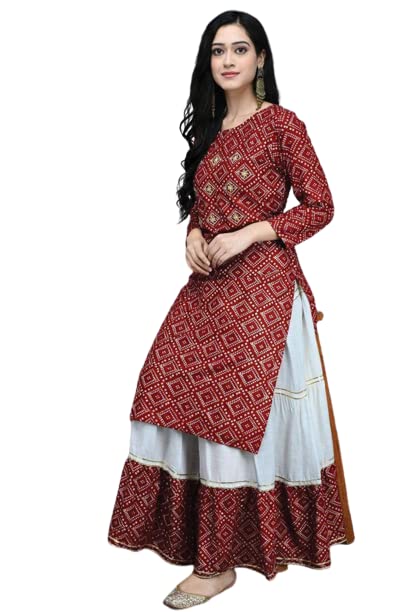 Women's Rayon Straight Kurti with Skirt Set