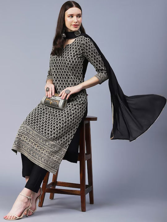 Women Embroidery-Work Kurta with Trousers & Dupatta
