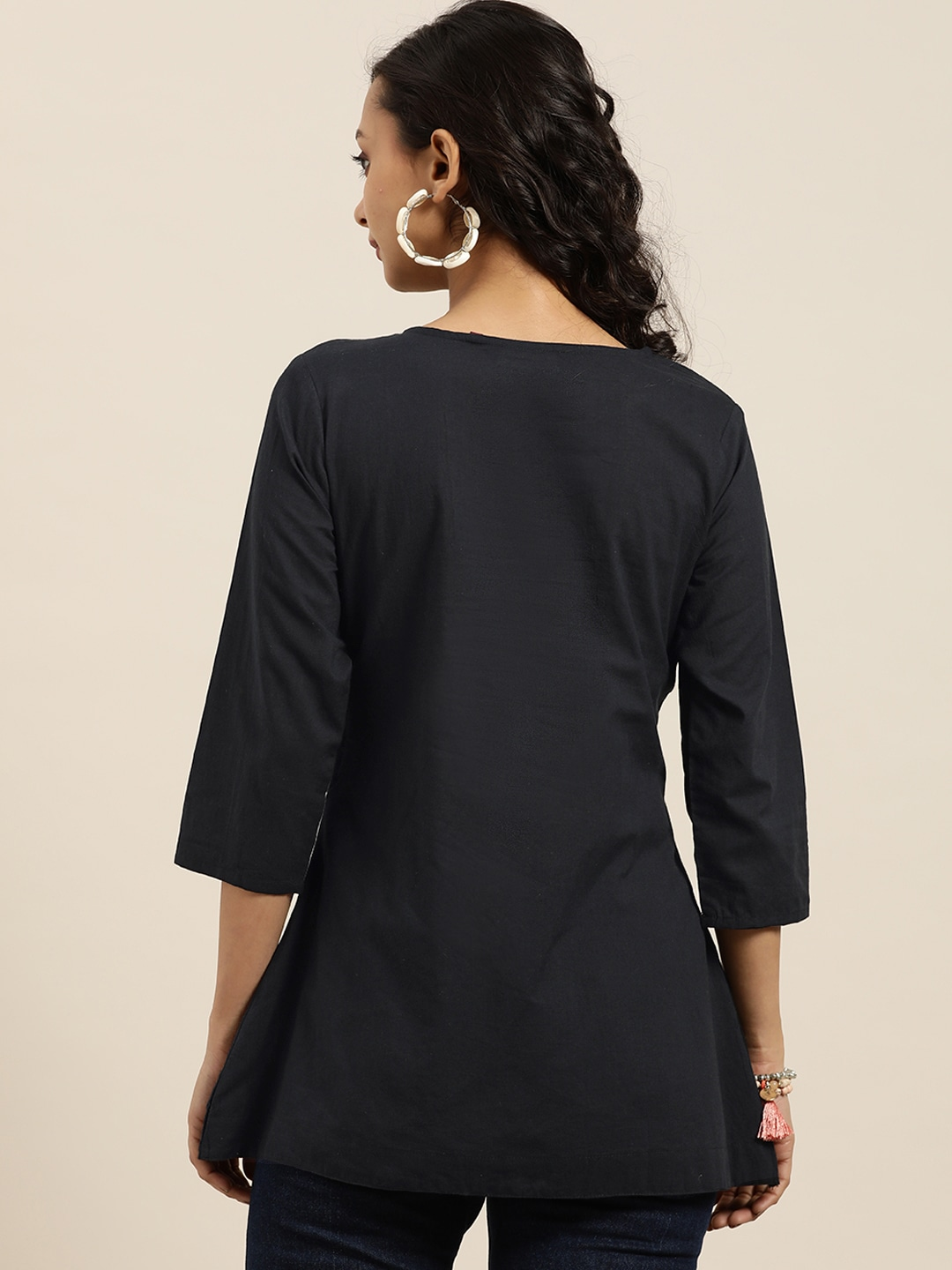 Women Black Embroidered Cotton Top