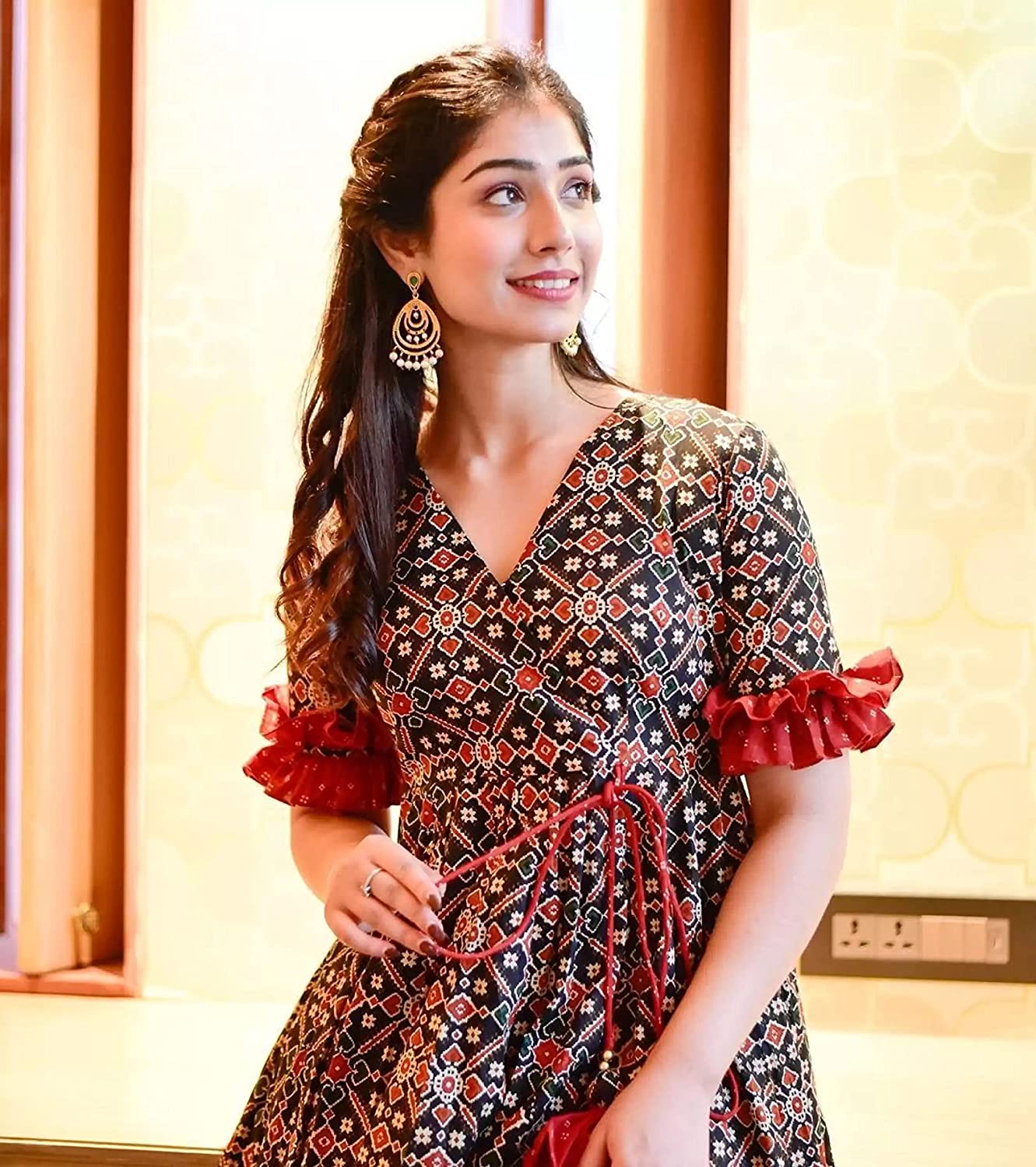 Women's Cotton Blend Printed Anarkali Kurta with Pant