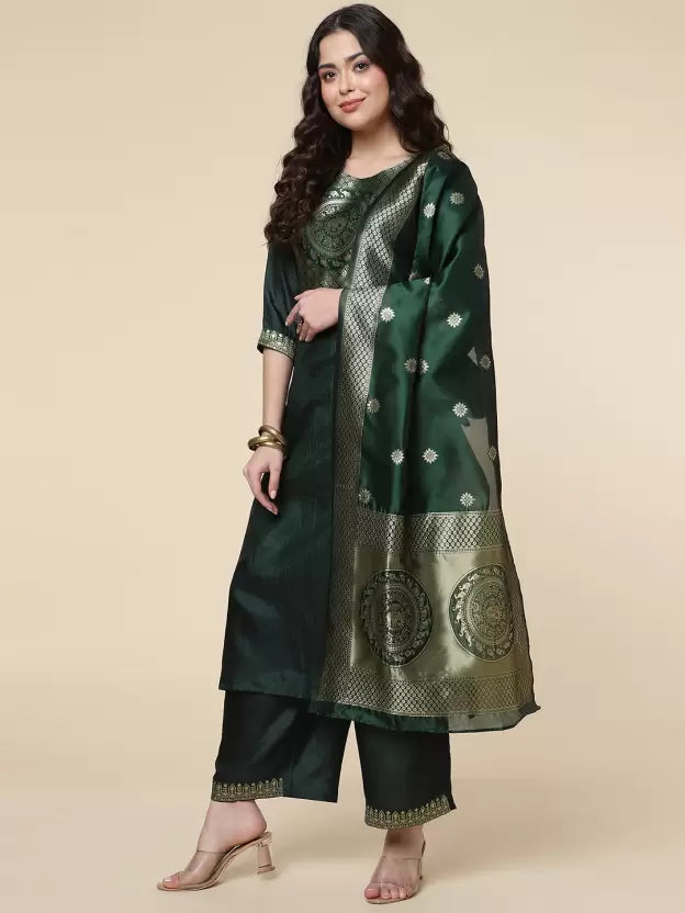 Women Green Silk Blend Kurta and Palazzo Set