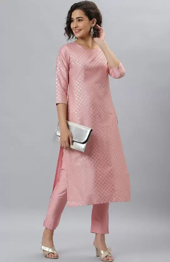 Women Coral Pink Viscose Rayon Kurta and Pant Set