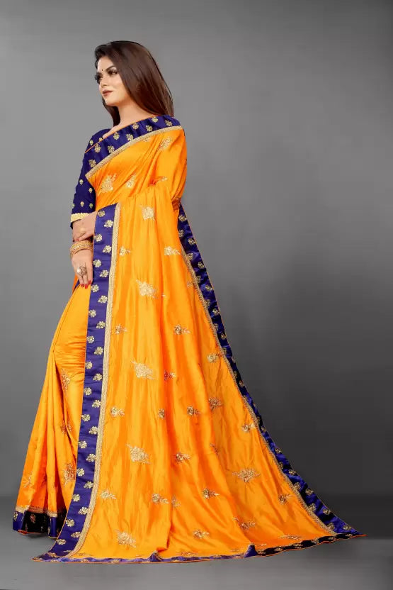 Embroidered Kanjivaram Mustard Silk Blend Saree