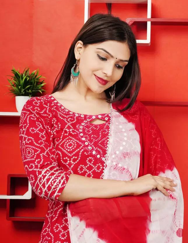 Women Cotton Pinkish Red Kurta set