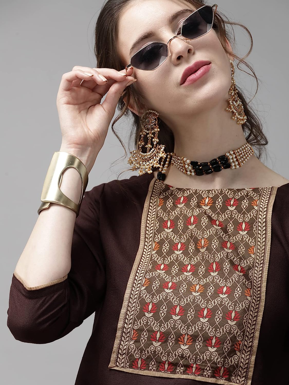 Women's Pure Cotton Brown Straight Solid Kurta Palazzo With Dupatta Set