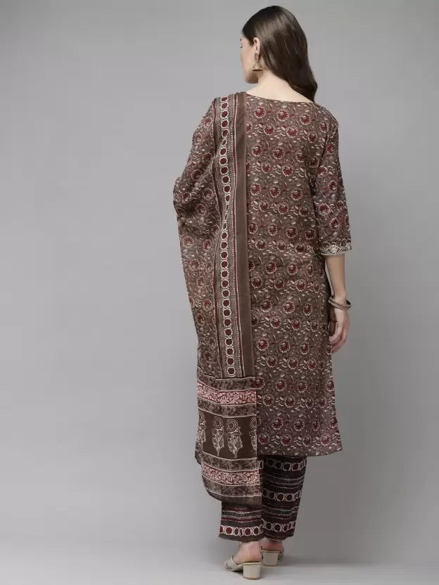 Women Brown Cotton Kurta set