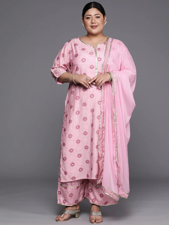 Women Plus Size Printed Gotta Patti Kurta With Palazzos & With Dupatta
