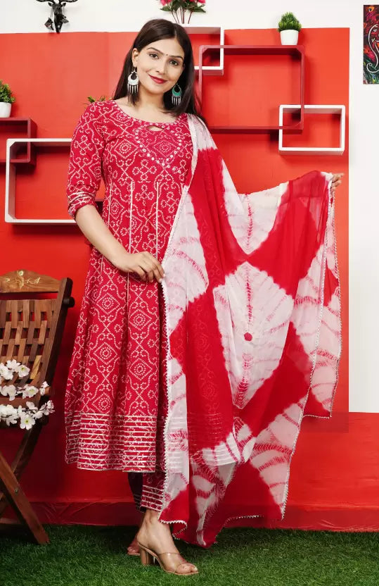 Women Cotton Pinkish Red Kurta set