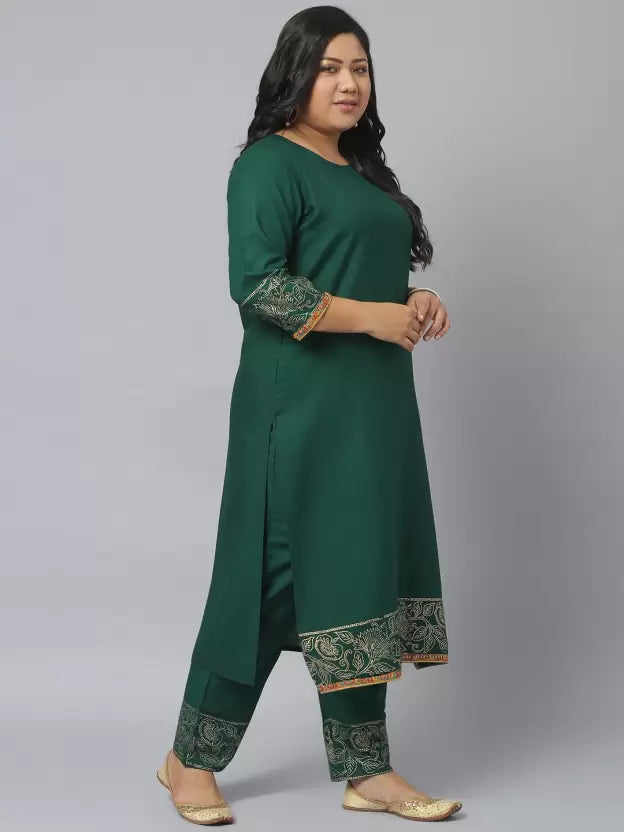 Women Green Viscose Rayon Kurta and Pant Set