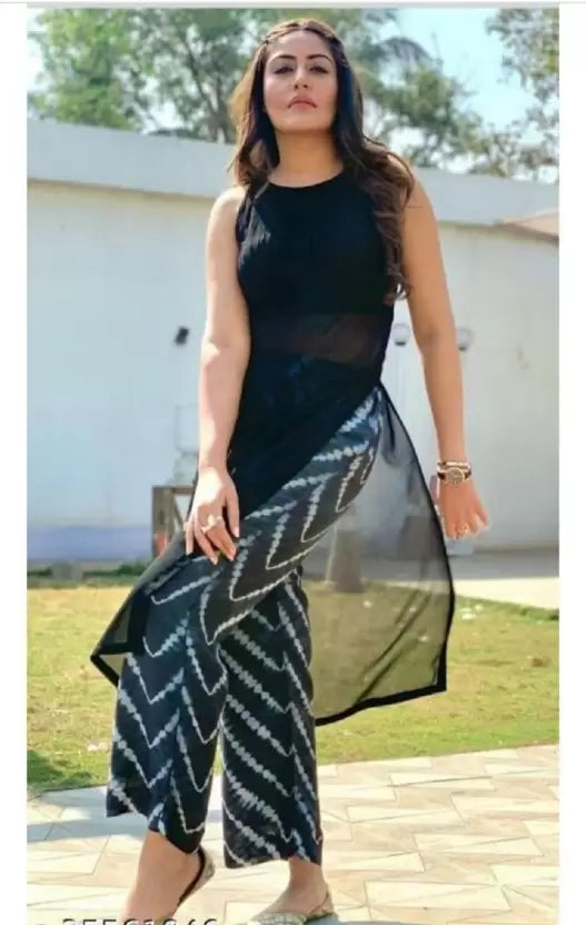 Women Georgette Sleeveless Kurta & Viscose Rayon Pant set