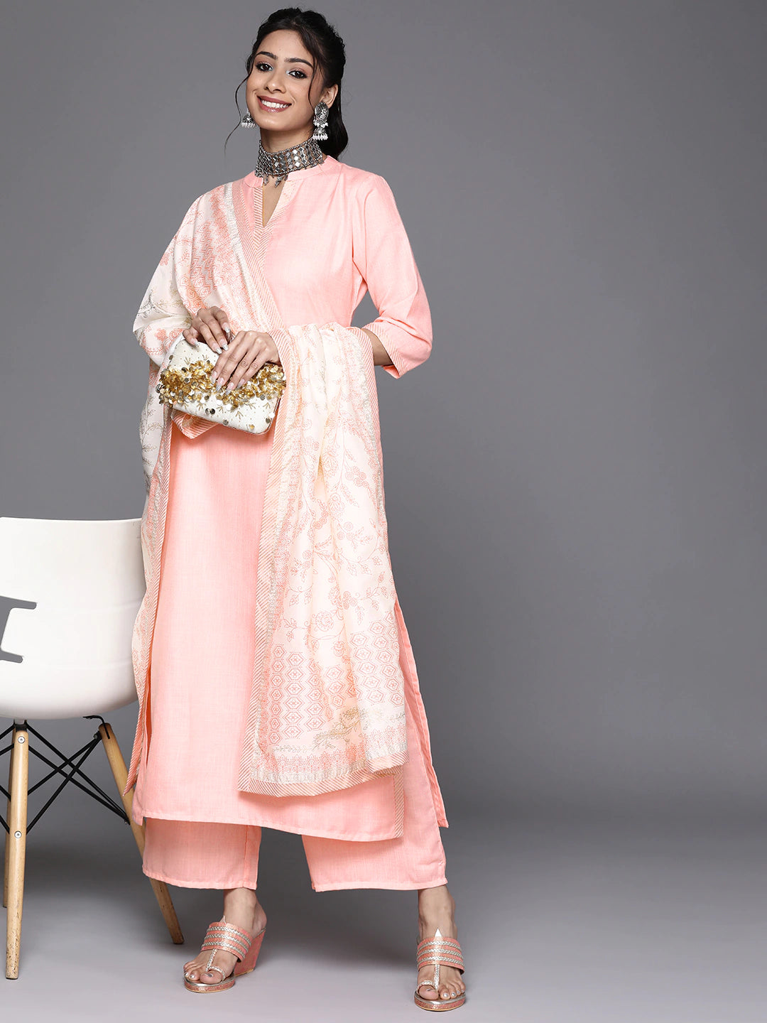Women Pink Pure Cotton Solid Kurta Set